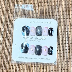 Press on Nail Set with Black and Pink Designs